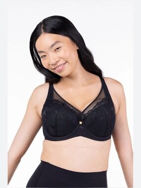 Understance Ivy, full coverage Black Lace Underwire Bra with Sheer Details 38J